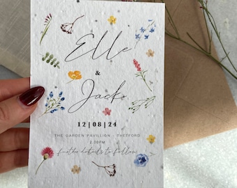 Plantable wild flower seed save the date floral style