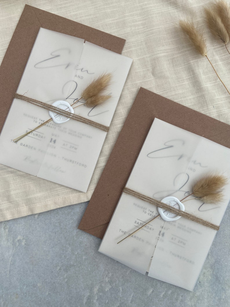Luxury bunny tails wedding invitations with twine and wax seal image 5