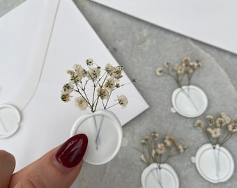 Peel and stick wax seals with dried flower Gypsophila