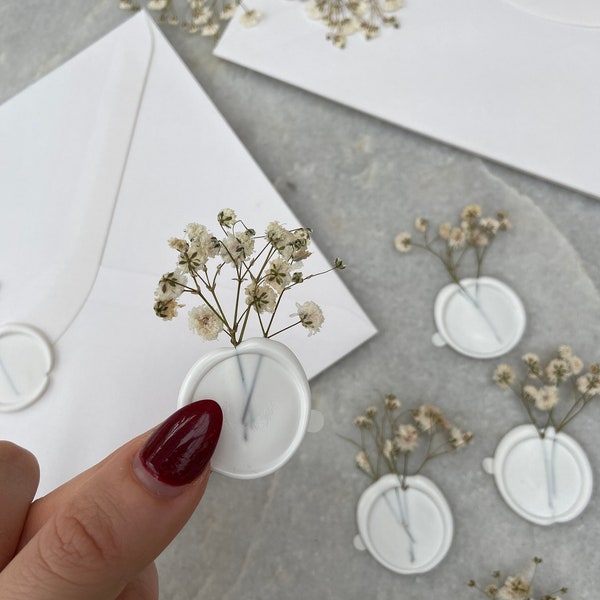 Peel and stick wax seals with dried flower Gypsophila