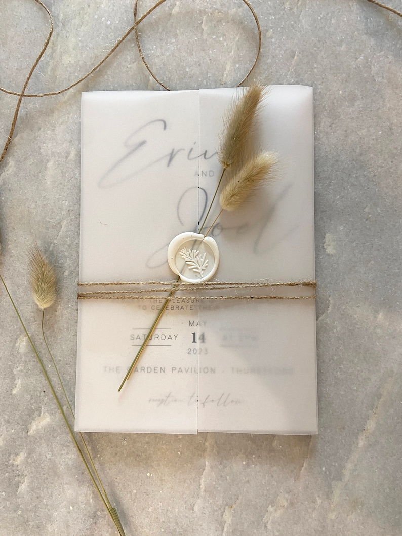 Luxury bunny tails wedding invitations with twine and wax seal image 2