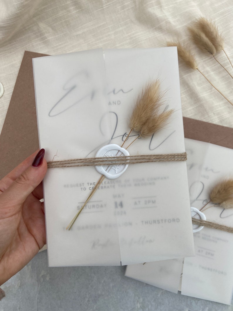 Luxury bunny tails wedding invitations with twine and wax seal image 1