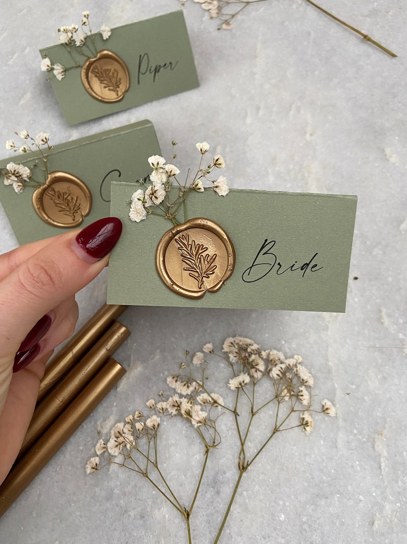 Sage Green and Gold Gypsophila Wedding Name Place Cards With Etsy UK