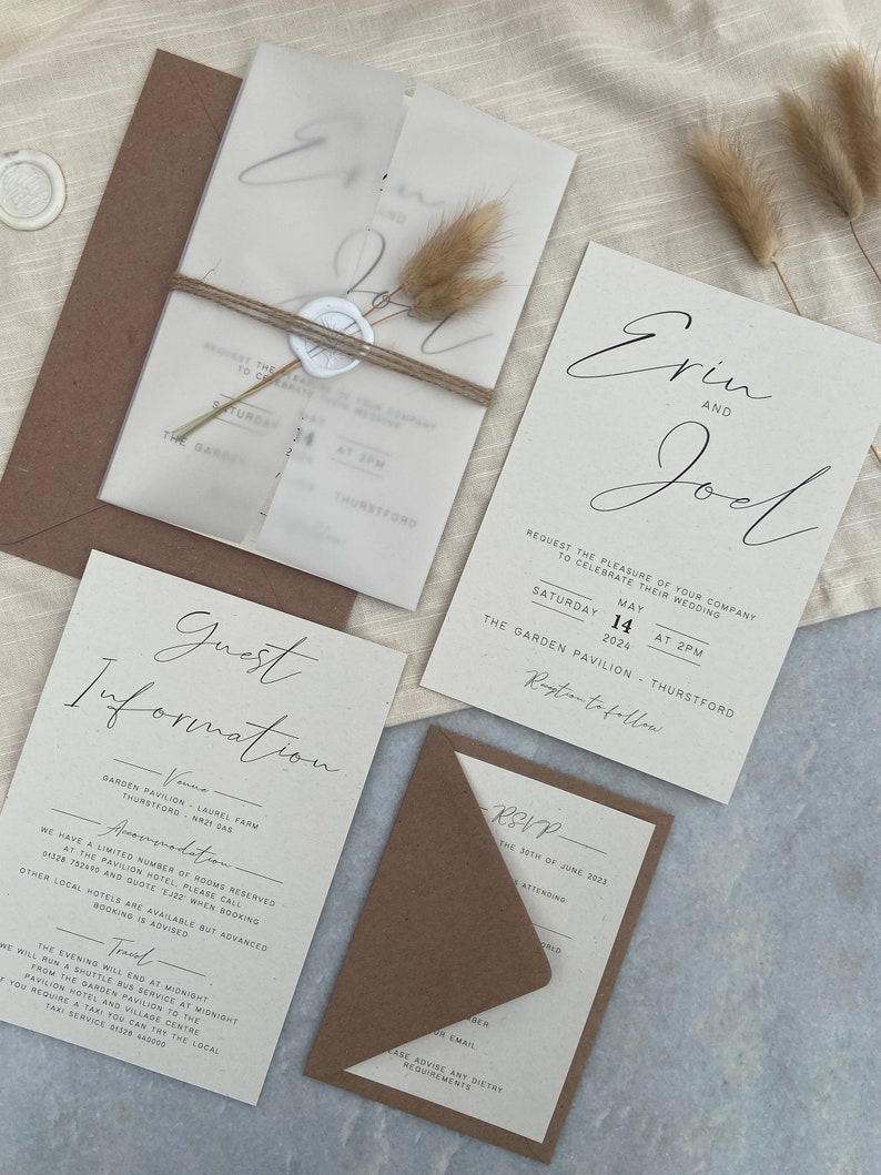 Luxury bunny tails wedding invitations with twine and wax seal image 3