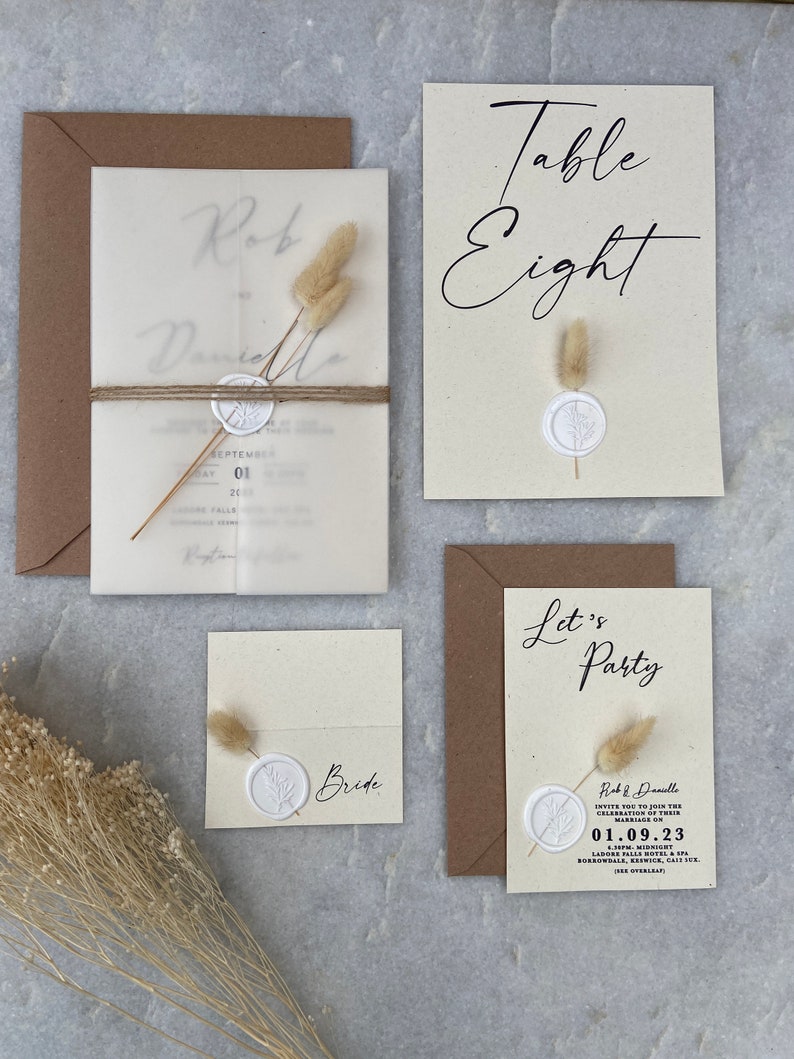 Luxury bunny tails wedding invitations with twine and wax seal image 4