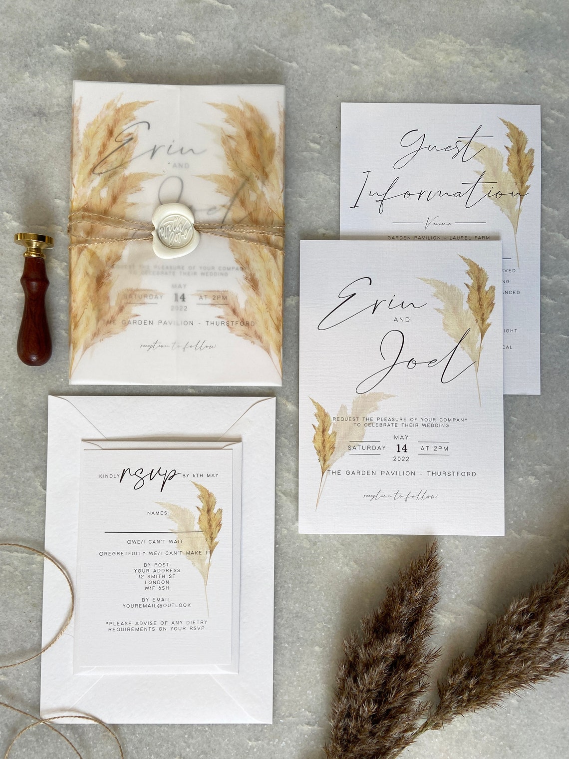 Luxury Pampas Grass Wedding Invitations | Etsy