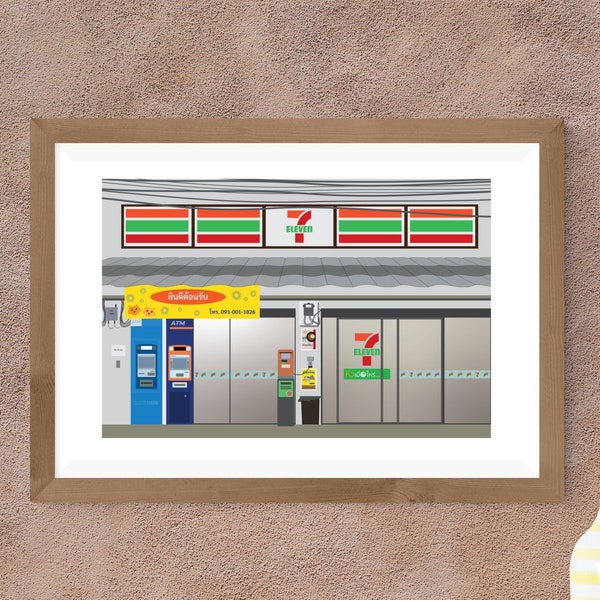 Thai Convenience Store Storefront Art Print, Thailand 7-Eleven Wall Art, Living Room Decor, Gift for Traveller, Download