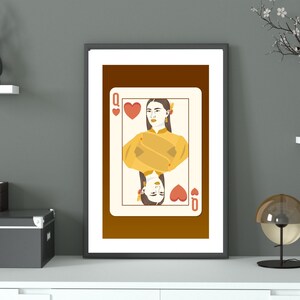 Printable Queen of Hearts Wall Art, Thai Style Court Card, Playing Card Home Decor, Thailand Vacation Gift Digital