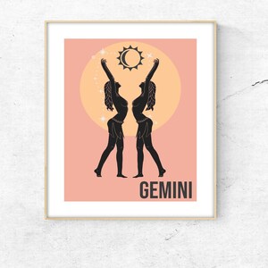 Grafika zodiaku Bliźnięta: Bliźniacze Boginie, Astrologiczny wystrój domu (pobranie cyfrowe)