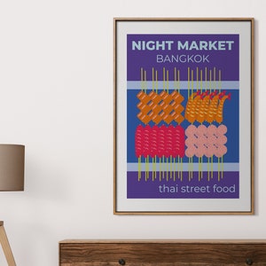 Thai Street Food Art Print: Bangkok Night Market Poster (Digital Download)