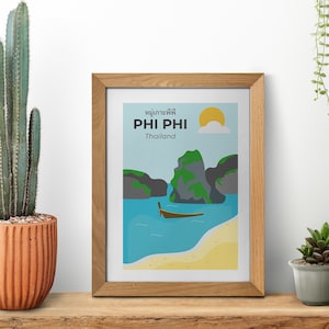 Arte imprimible de Phuket, Tailandia, póster minimalista de Koh Phi Phi Thai, arte mural vectorial de la isla de Phuket, decoración para sala de estar