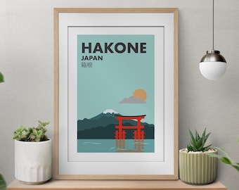 Hakone Japan Poster: Minimalistisches Torii-Tor & Berg Fuji (Digital Download)