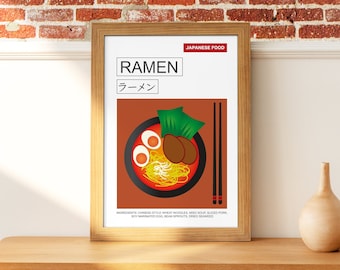 Printable Ramen Poster, Japanese Food, Modern Poster, Kitchen Decor, Living Room Decor, Printable Wall Art, Japan Dishes