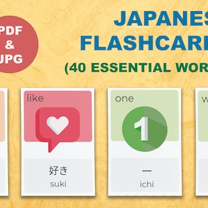 Japanese Printable Three-Parts Flashcards, Essential Basics Set, 40 Japanese Words Flash Cards About Weather, Digital