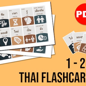 Thailändische Wörter 1-200 Lernkarten, Thailändisch lernen mit Lernkarten, Thailand Homeschool Ausdrucke, Sofort Download