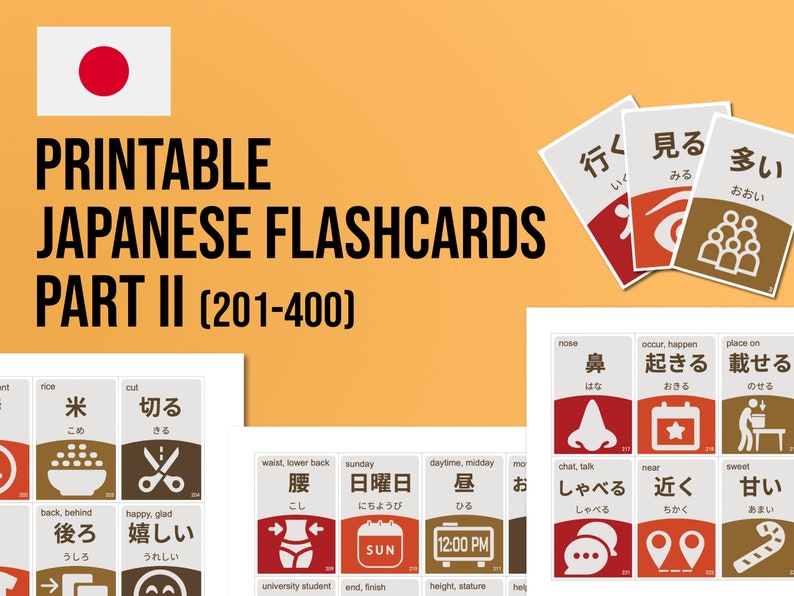 Printable Japanese Words Flash Cards Part 2, 201-400, Learn Kanji With Flashcards, Japanese ...