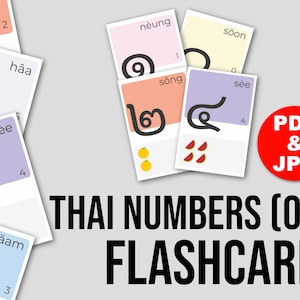 Digitale Thaise Flashcards cijfers 0-9, Thaise Homeschool afdrukbaar, tellen van de kleuterschool, wiskundenummerkaarten, Instant Download
