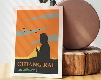 Retro Chiang Rai Poster: Guan Yin Silhouette Kunstdruck (Digitaler Download)