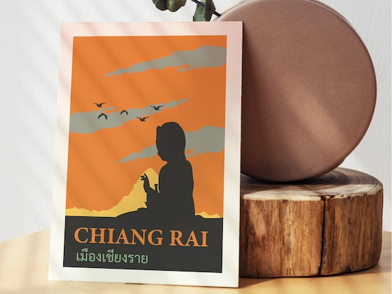 Retro Chiang Rai Poster: Guan Yin Silhouette Art Print (Digital Download)