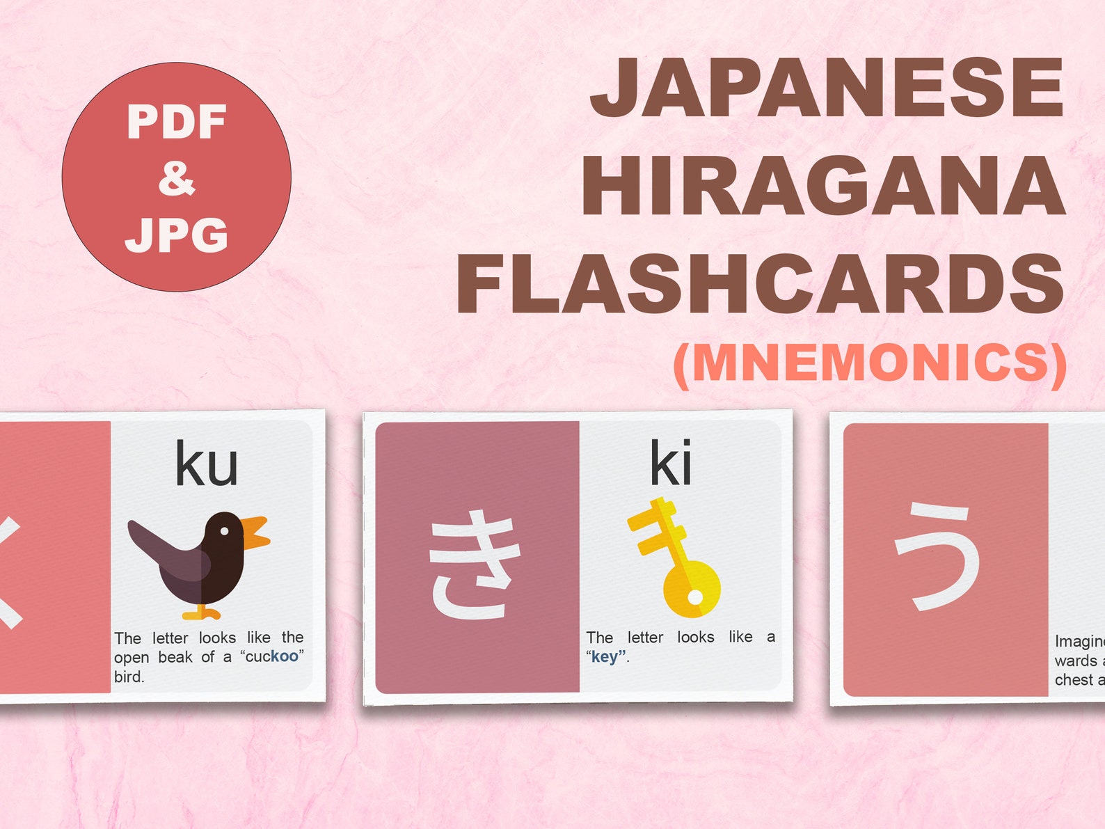 Digital Japanese Flashcards Hiragana Mnemonics 46 Hiragana Etsy