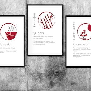 Japanese Word Art Print Set: Wabi-Sabi, Yugen, Komorebi (Digital Download)