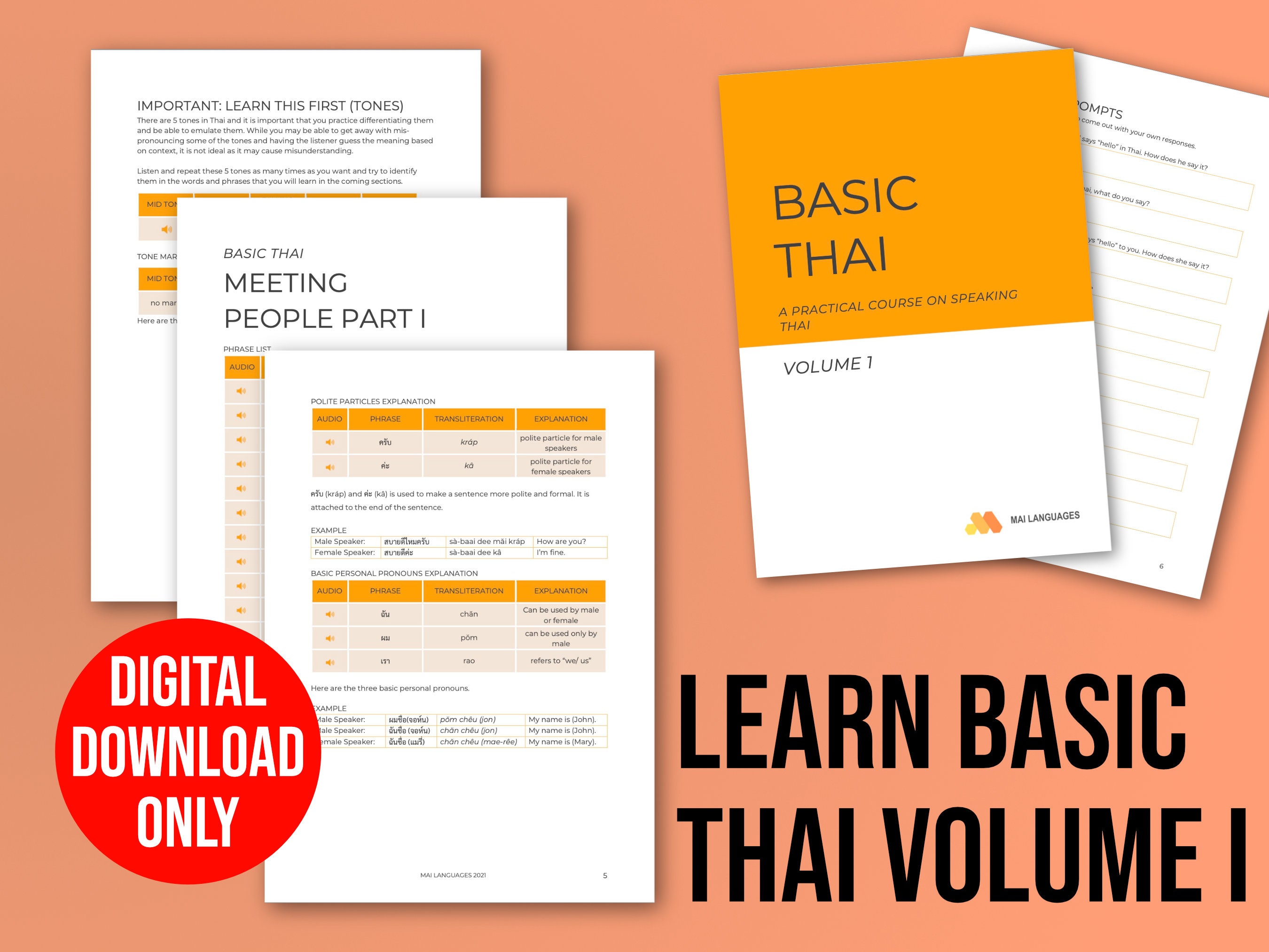 Basic Thai Volume 1 Learn Thai Phrases Thailand Language Course 