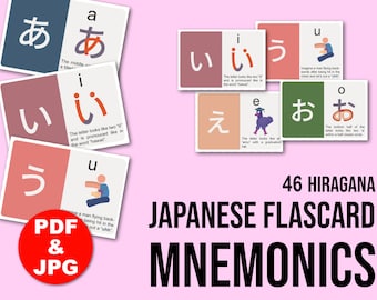 Digital Japanese Flashcards Hiragana Mnemonics, Homeschool Printable, Learn Japanese Script, Instant Download