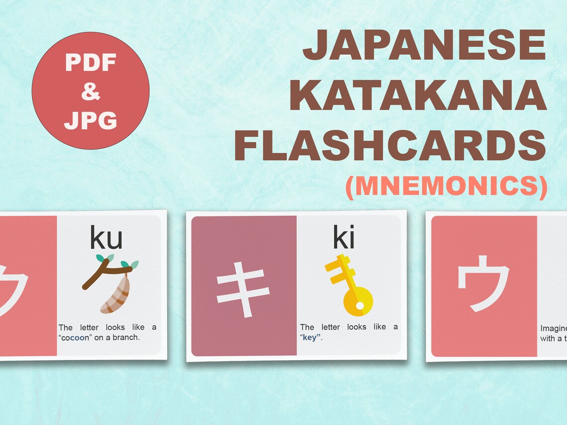 Digital Japanese Flashcards Katakana Mnemonics 46 Katakana Etsy