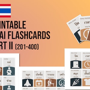 Thai Common Words Teil II, 201-400 Lernkarten, Thailändisch lernen mit Lernkarten, Thailand Homeschool Ausdrucke, Sofort Download