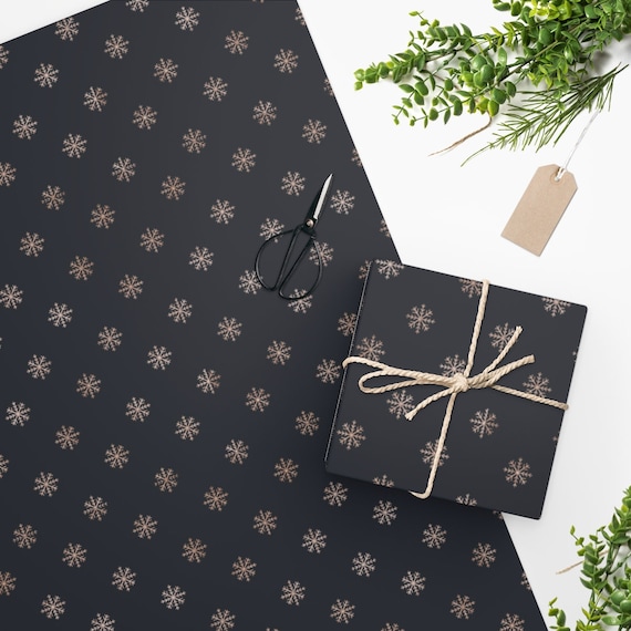 Black and Gold Snow Wrapping Paper Unique Winter Snowflake Gift Wrap Paper  Roll Christmas Wrapping Paper 