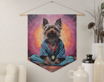 Yorkie Pennant Flag Print, Dog Wall Decor, Unique Meditation Room Decor, Yoga Studio Decor, Funny Meditation Gifts, Yorkshire Terrier Gifts