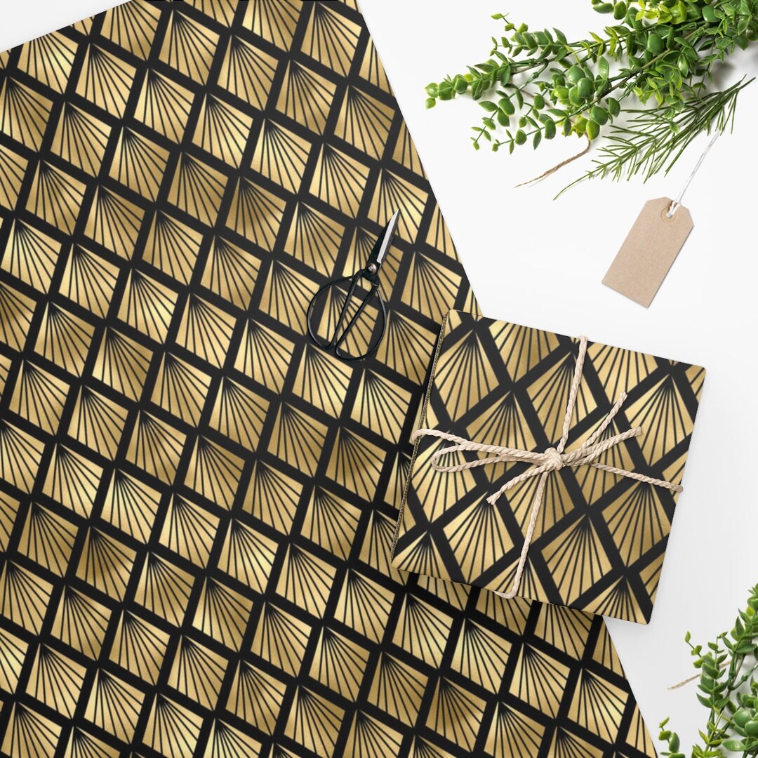 Art Deco Wrapping Paper Black and Gold Gift Wrap Paper Roll Etsy