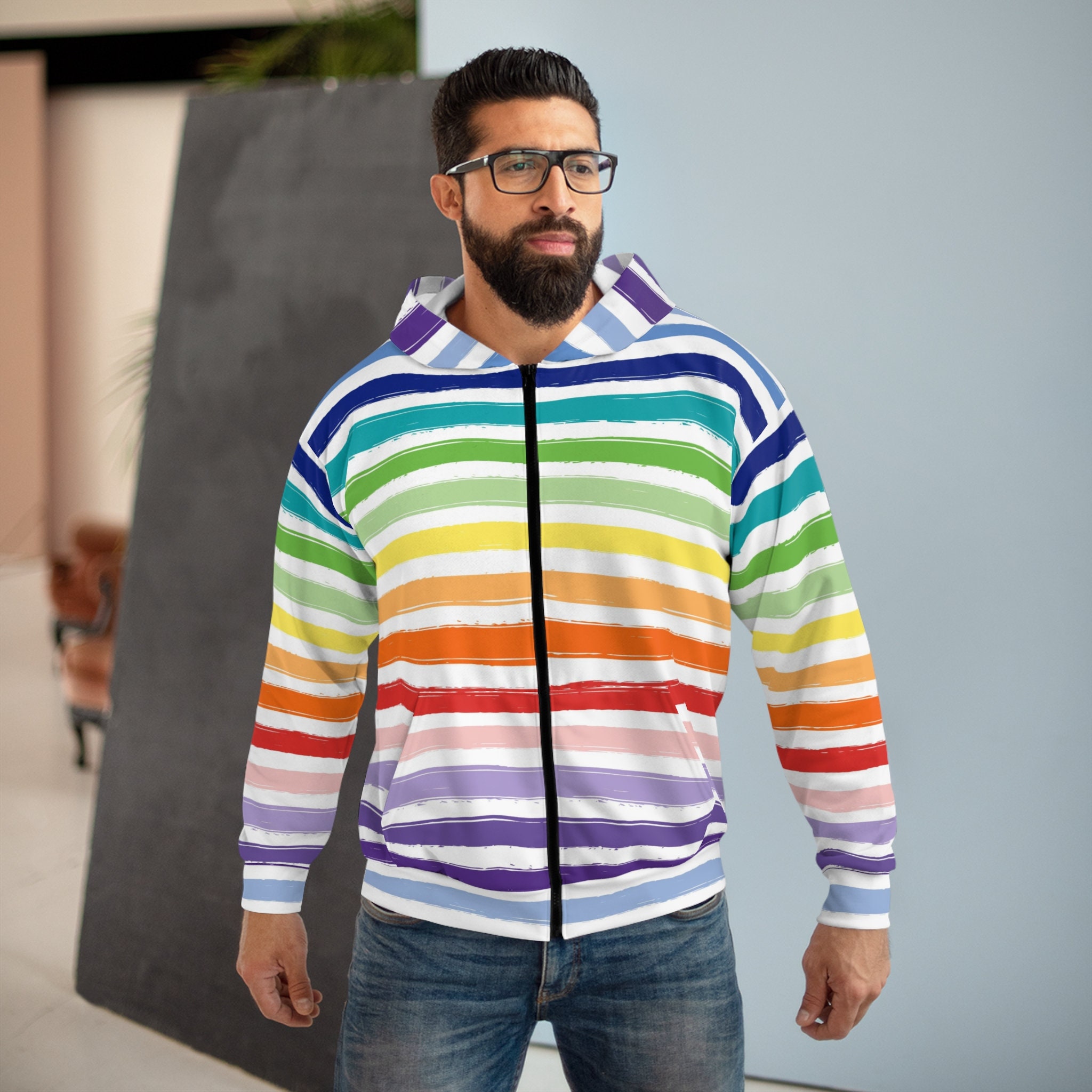 Rainy Chief Rainbow Red Men's Zipper Hoodie