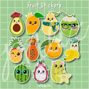 Stickers fruits colorés - Téléchargement instantané pour tenir un journal et bricoler