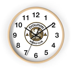 Modern Wood Wall Clock: Evolution World Club Art, 10&quot; Square