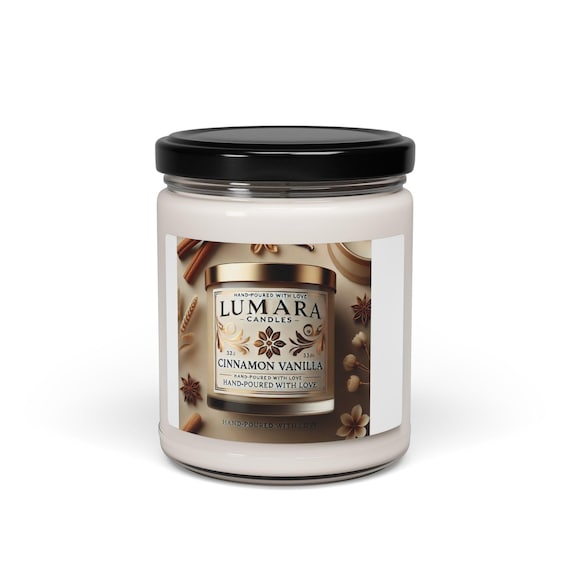 Cinnamon Vanilla Scented Soy Candle, Hand-Poured Aromatherapy, Relaxing Gift for Her, Fall & Winter Decor, Home Fragrance
