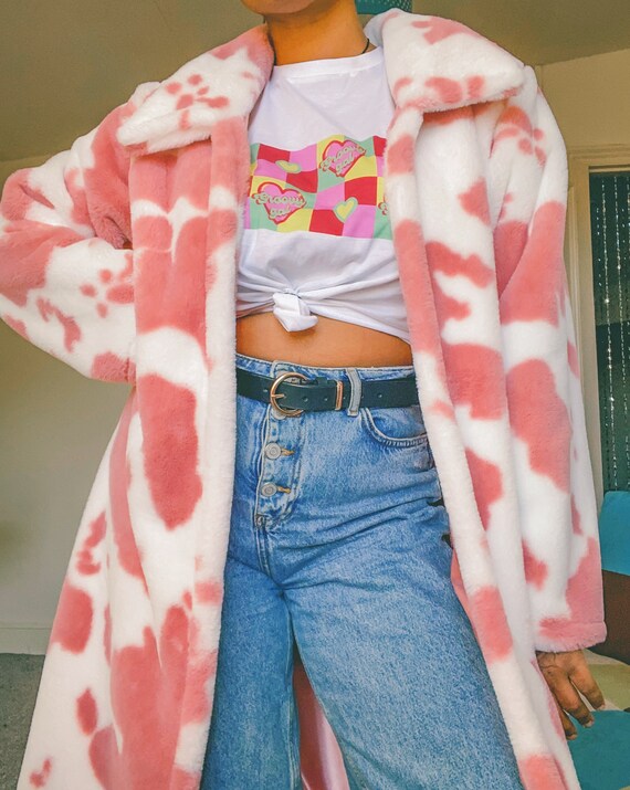 Cow Print Fur Jacket Pink Cow Hide 
