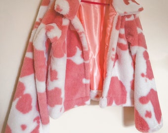 Fur Jacket Cow Print Pink Bomber Winter 