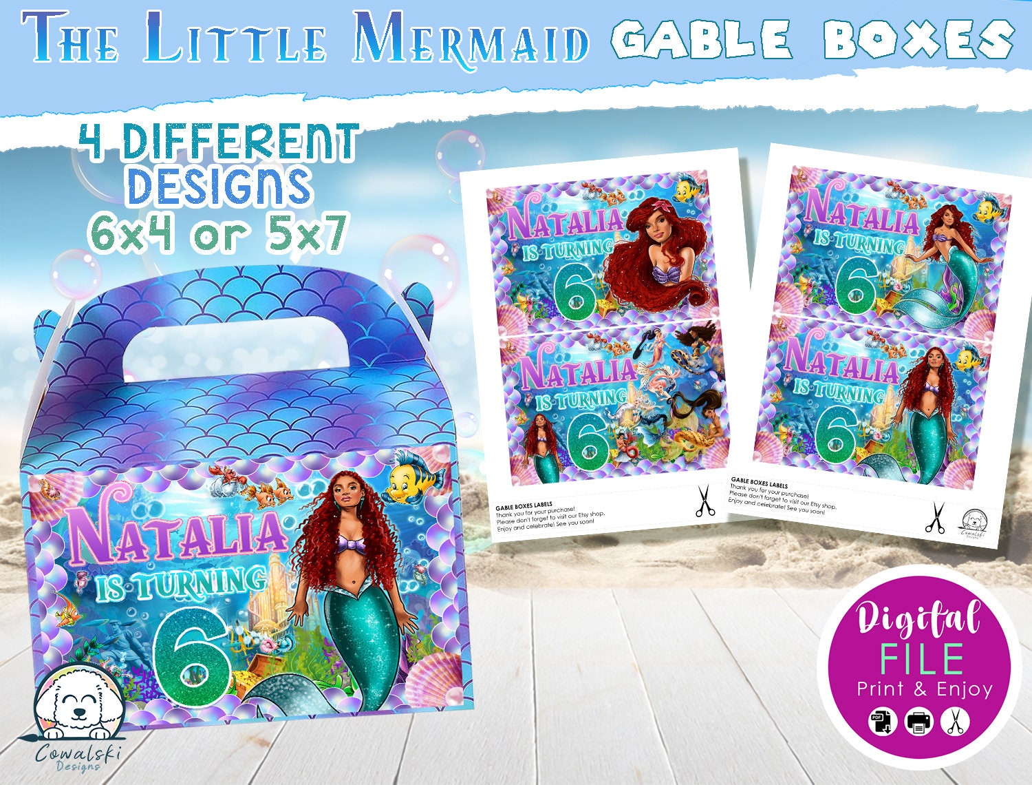 Little Mermaid Digital Kids Birthday Party Bundle Kit, Cake Topper ...