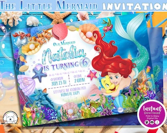 Little Mermaid Digital Invitation, Little Mermaid Birthday Invitation, Little Mermaid Party Invite, invitation customized, DIGITAL