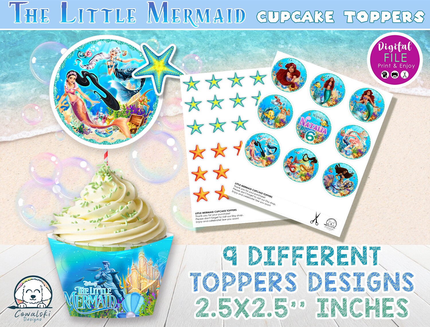 Little Mermaid Digital Kids Birthday Party Bundle Kit, Cake Topper ...