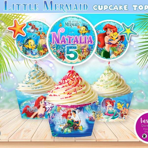 Little Mermaid Cupcake Toppers, Little Mermaid Cupcake Decoration, Little Mermaid Cupcake Wrappers, Little Mermaid Birthday Toppers, DIGITAL