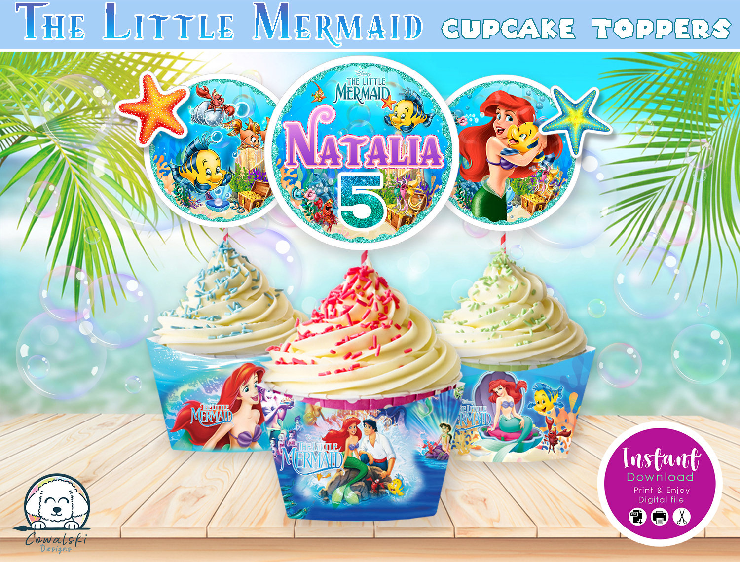 Little Mermaid Cupcake Toppers Little Mermaid Cupcake Decoration Little Mermaid Cupcake Wrappers Little Mermaid Birthday