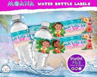 Baby Moana Wasseretiketten Wrapper, druckbare Vorlagen, Kindergeburtstag Getränkegetränkeetiketten, Kinder bearbeitbare Wasseretiketten, Saftetiketten