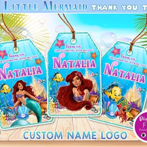 Little Mermaid Favor Tags, Little Mermaid Thank You Tags, Little Mermaid Thank You notes, Little Mermaid Birthday Party, Digital File