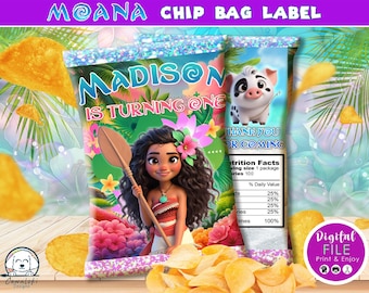 Moana Chip Bag Label, Birthday Party Favors, Moana, Moana party, Chip Bag Template, DIGITAL