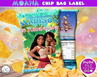 Moana Chip Bag Label, Birthday Party Favors, Moana, Moana party, Chip Bag Template, DIGITAL