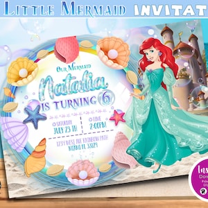 Little Mermaid Digital Invitation, Little Mermaid Birthday Invitation, Little Mermaid Party Invite, invitation customized, DIGITAL