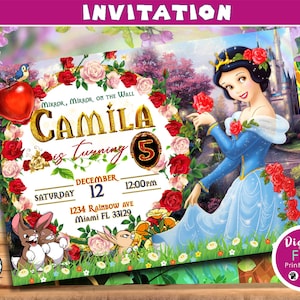 Snow White Princess Invitation, Snow White Birthday Invitation, Snow White Party Invitation, Printable Invite, Seven Dwarfs, DIGITAL