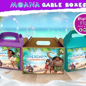 Moana, dooslabels geveltop, afdrukbare sjablonen, dooslabels verjaardag traktatie voor kinderen, bewerkbare feestbedankjes voor kinderen, dooslabels, DIGITAAL